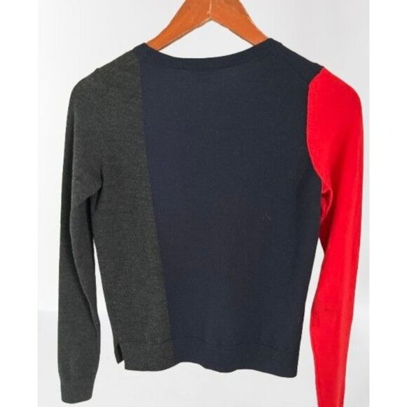 Theory Womens Colorblock Wool Blend Sweater Navy/Gray/Red Size P/TP - Picture 2 of 7